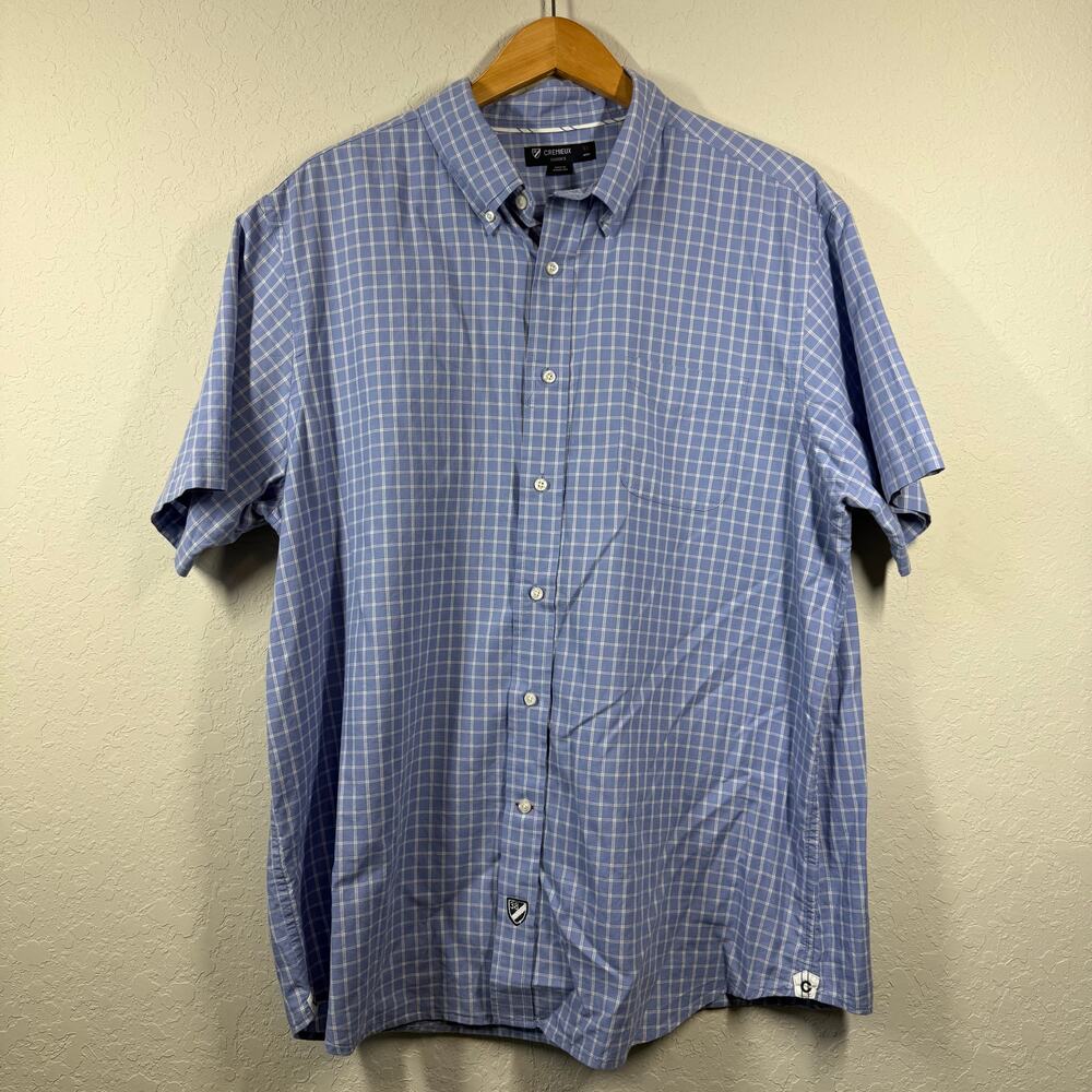 Men's Cremieux‎ Blue Plaid Short Sleeve Button Up Shirt Size XL